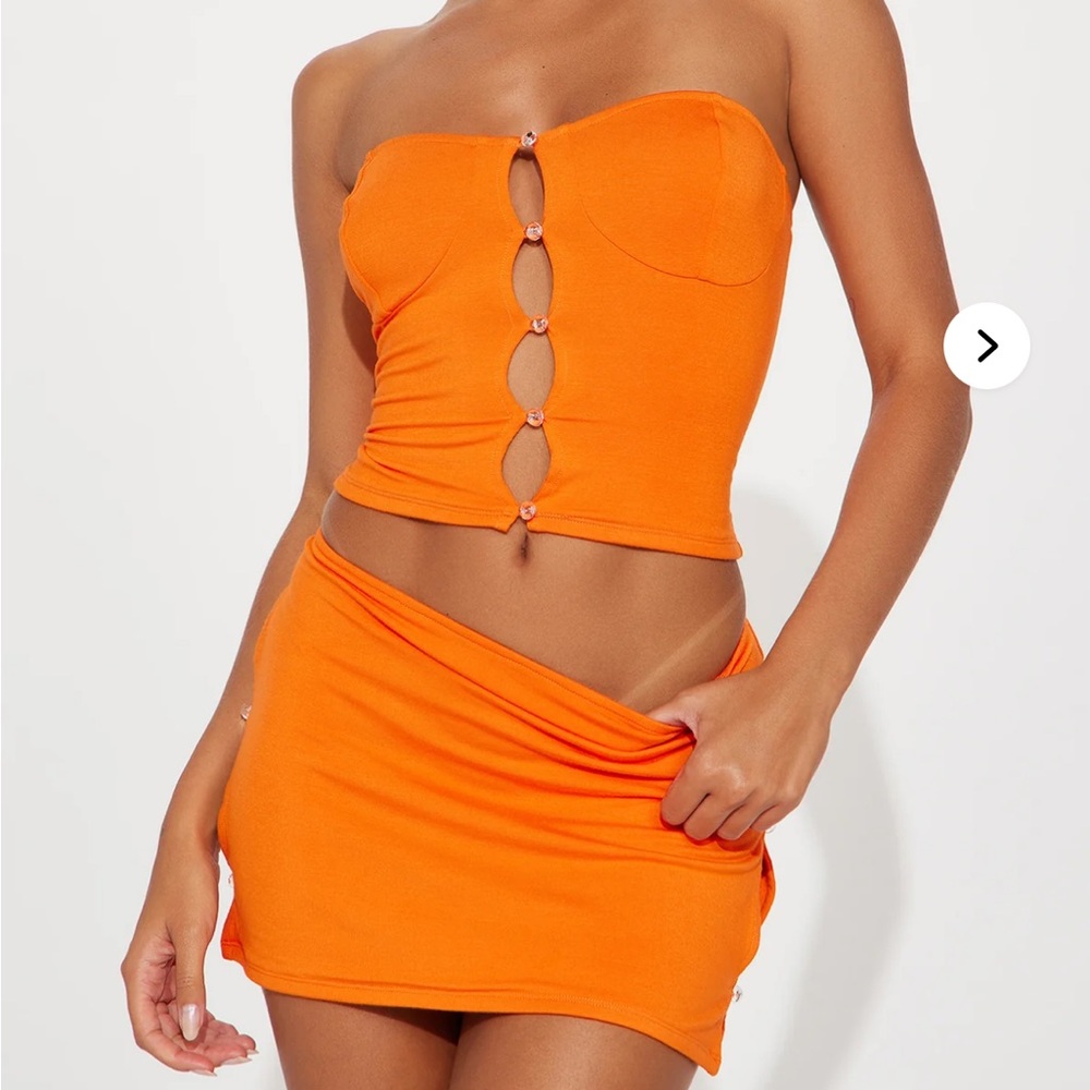 Fashion Nova Orange Strapless Cutout Two-Piece Set